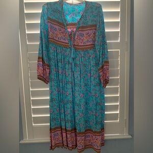 Beautiful turquoise print Dress/Caftan/Coverup.